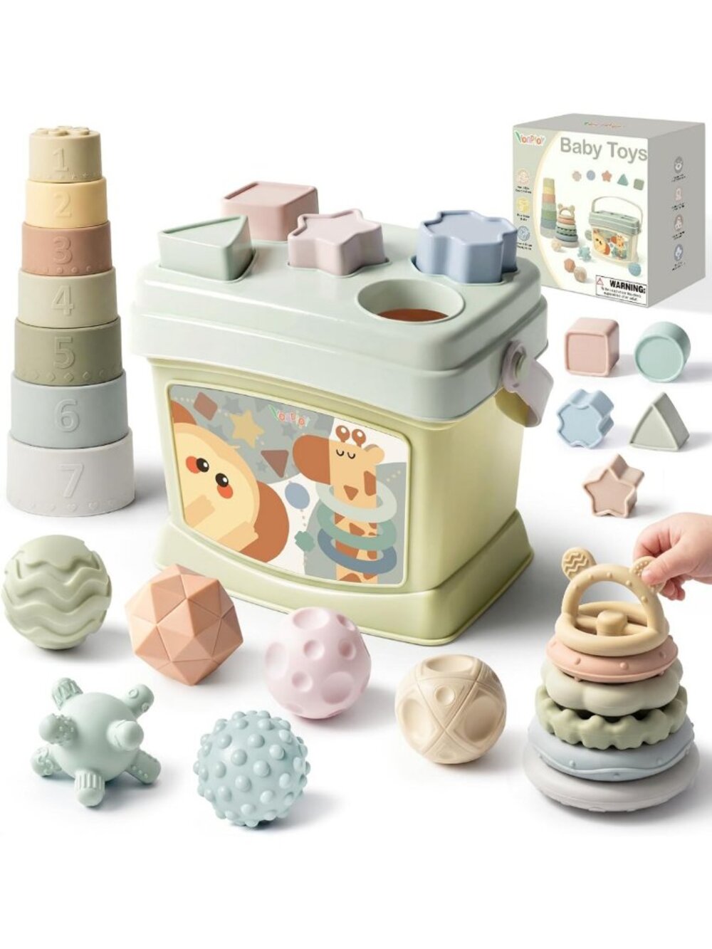Montessori Baby Toys 6-12 Months, Stacking Cups & Shape Sorter for Early